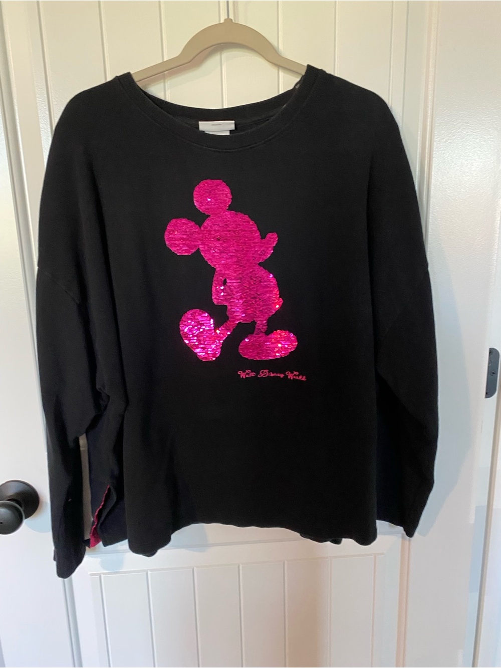 Disney Black Sweatshirt with Hot Pink Sequin Mickey Silhouette